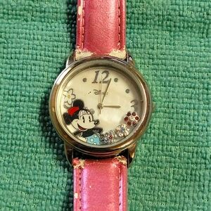Ladies Disney Accutime Minnie Mouse Rhinestone Flowers MOP Watch